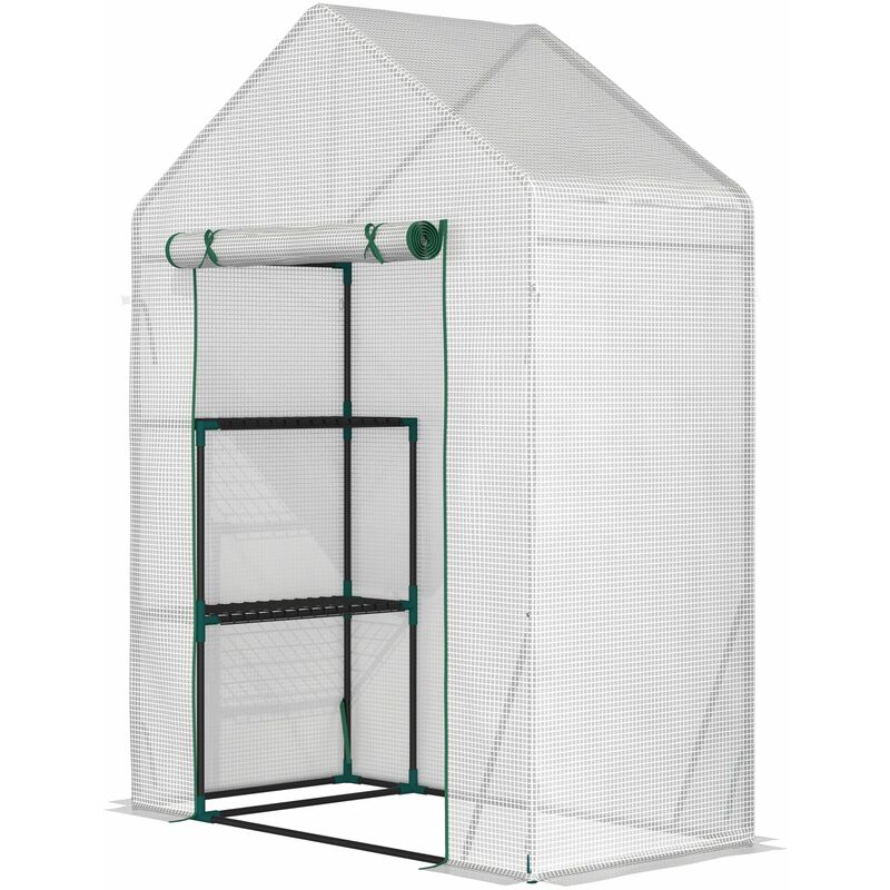 foto del prodotto serra da giardino 143x73x195 cm 2 scaffali porta avvolgibile bianco