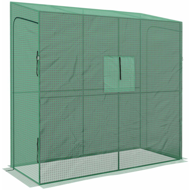 foto del prodotto serra da giardino a muro con 2 porte avvolgibili e copertura 200x80x200 cm in pe anti uv verde