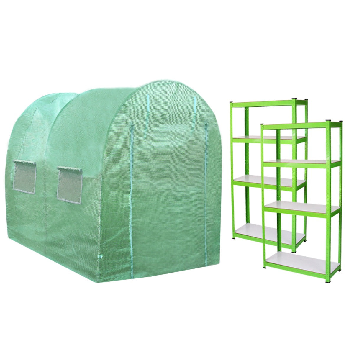 foto del prodotto serra da giardino a tunnel da esterno in polietilene resistente alla corrosione e raggi uv telaio in ferro galvanizzato per piante giardinaggio 25mm 4m x 2m scaffali