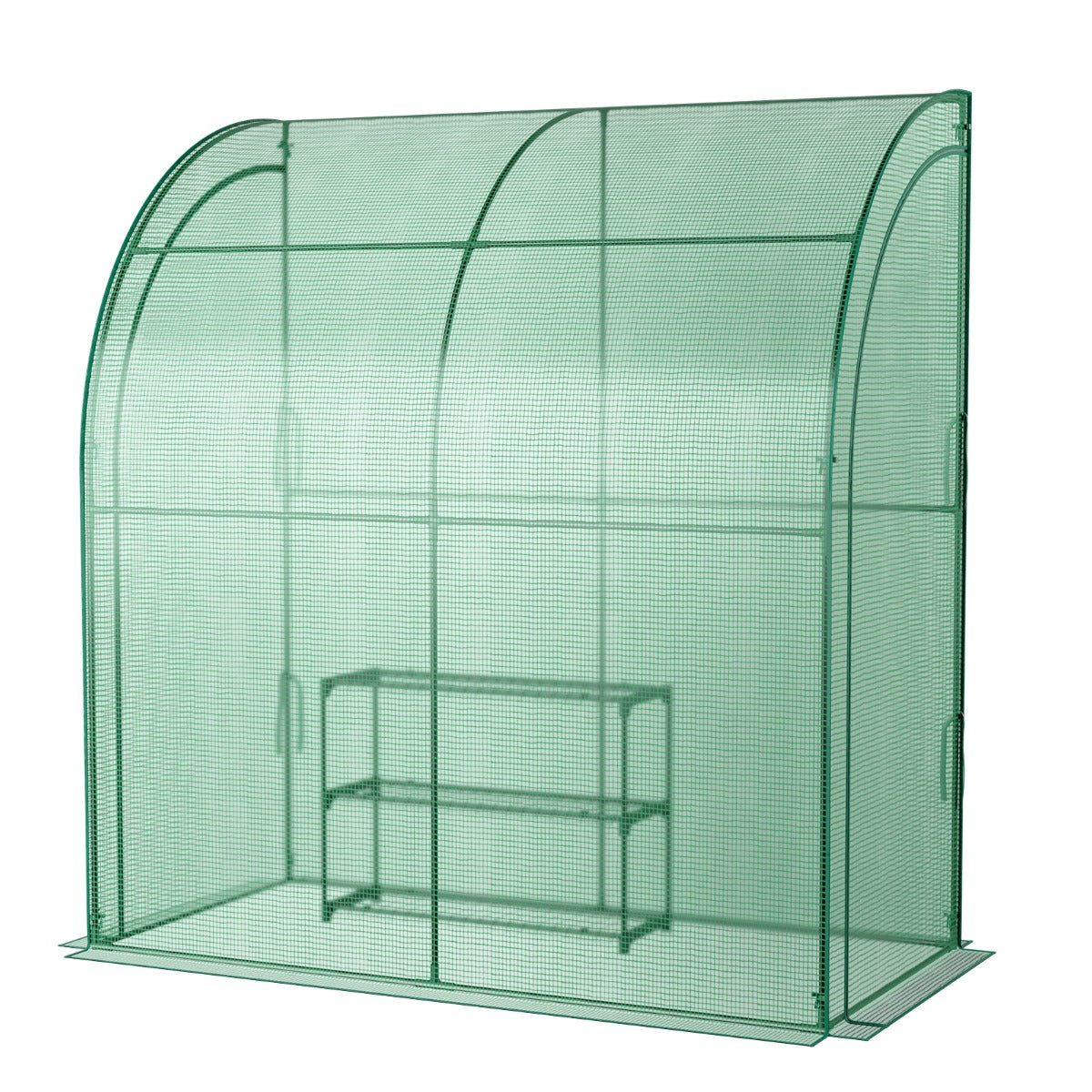 foto del prodotto serra da giardino addossata in pe 198,5 x 98 x 215 cm con ripiano per piante 3 livelli 2 ante con cerniera telaio in acciaio impermeabile per piantine e vaso verde 20 0005938