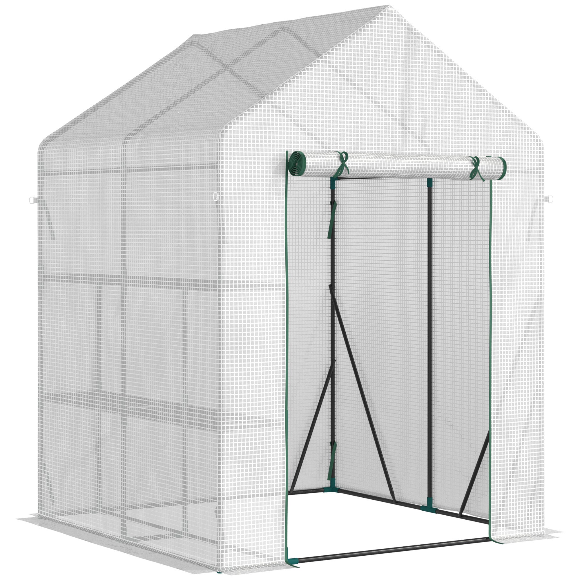 foto del prodotto serra da giardino con 2 scaffali 143x143x195cm porta avvolgibile bianca