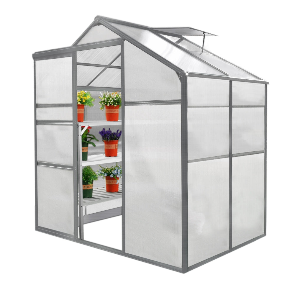 foto del prodotto serra da giardino in alluminio e policarbonato con porta scorrevole 1.8m x 1.2m