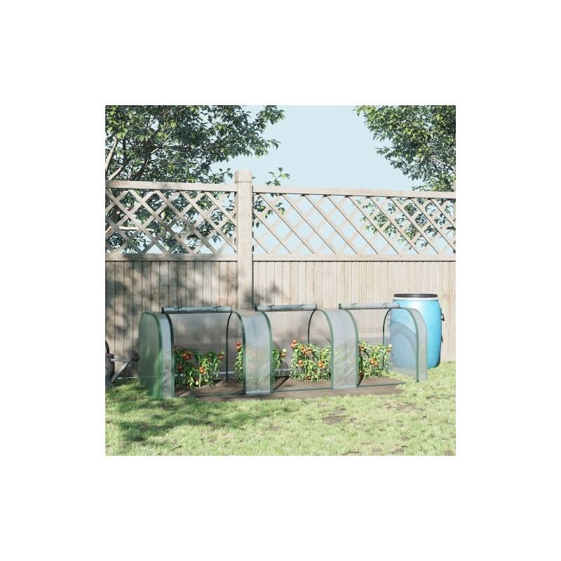 foto del prodotto serra da giardino, serra a tunnel impermeabile, acciaio pvc, verde trasparente, 3 porta a battente, 295x100x80 cm modfu