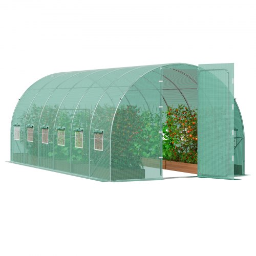 foto del prodotto serra da giardino tunnel, 590x295x225 cm, tenda riparo per piante con telaio in acciaio zincato, copertura in pe verde, serra a tunnel per