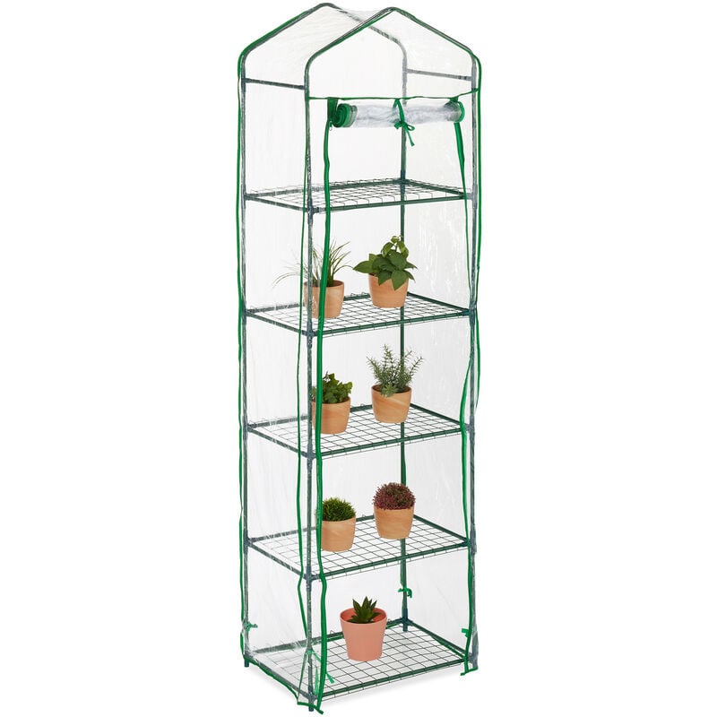 foto del prodotto serra per il balcone, a 5 piani, hlp 193 x 58 x 36 cm, ferro e telo in pvc giardinaggio, trasparente verde relaxdays