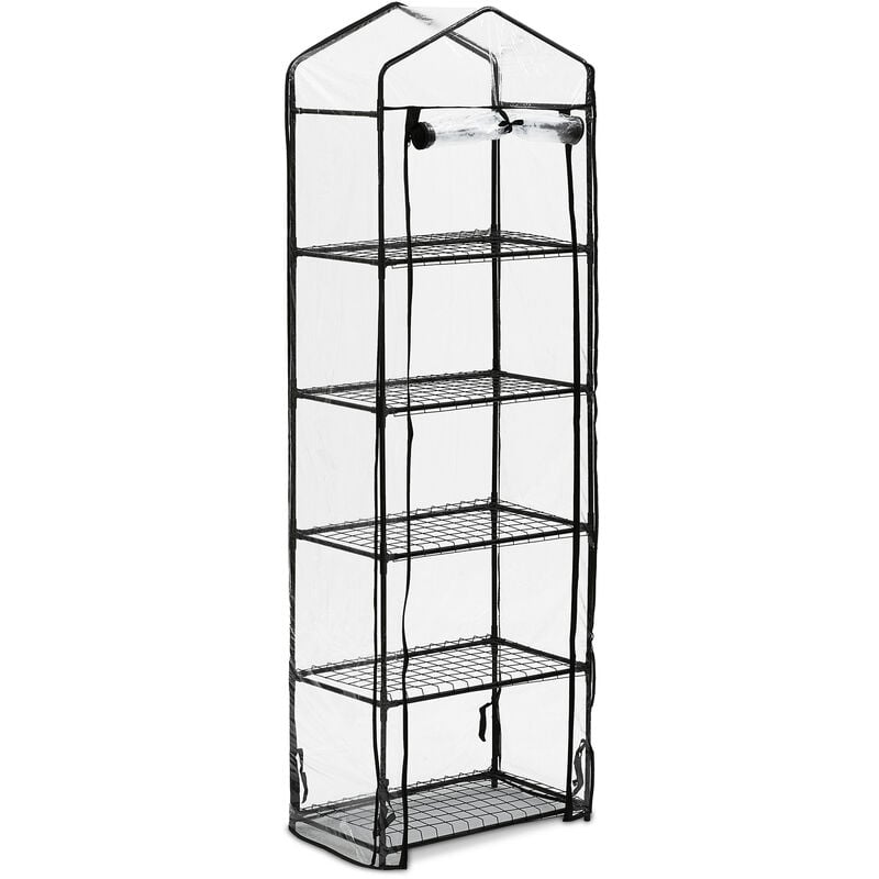 foto del prodotto serra per il balcone, hxlxp 193 x 58 x 36 cm, ferro e telo in pvc, giardinaggio, a 5 piani, nero trasparente relaxdays