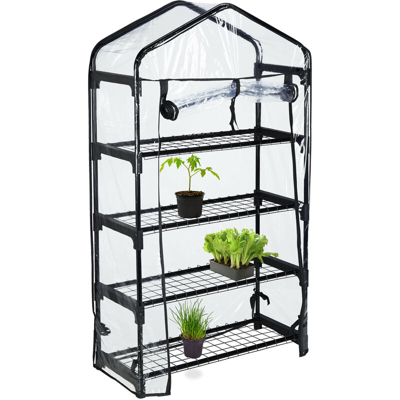 foto del prodotto serra per il balcone, in acciaio e telo in pvc, giardinaggio, a 4 piani, 125x69x29 cm, nero trasparente relaxdays