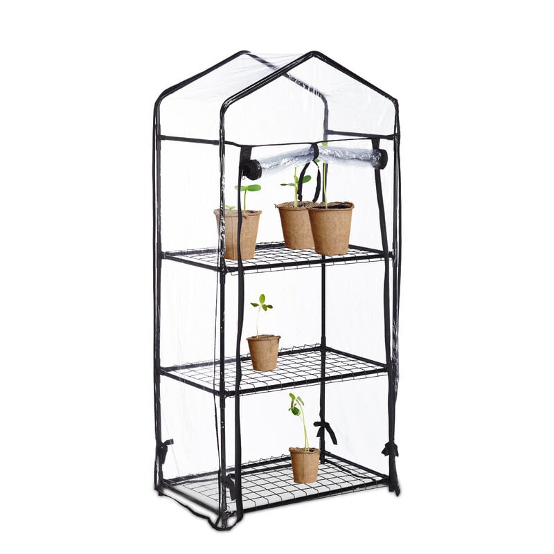 foto del prodotto serra per il balcone, in ferro e telo in pvc, giardinaggio, a 3 piani, 126 x 59 x 37 cm, nero trasparente relaxdays
