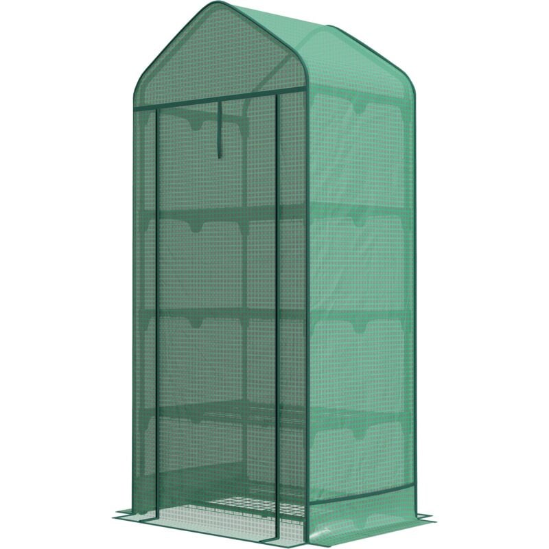 foto del prodotto serra per piante a 4 ripiani con porta avvolgibile 69x49x158 cm in metallo e pe verde scuro