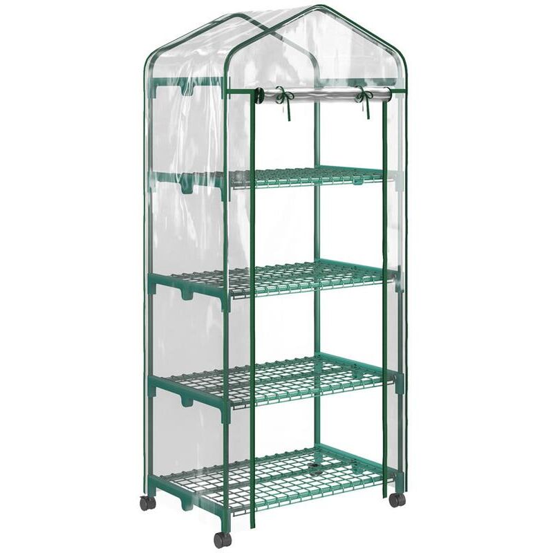 foto del prodotto serra per piante verticale con scaffale a 4 ripiani in acciaio e pvc bianco. 69x50x165cm