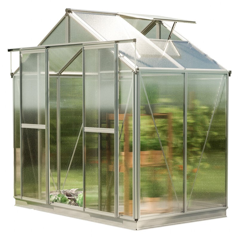 foto del prodotto serra saphir 2 telaio in alluminio 259 x 133 cm, lastre a doppia parete di 6 mm, con apri-finestra automatico e telaio di fondazione - gfp