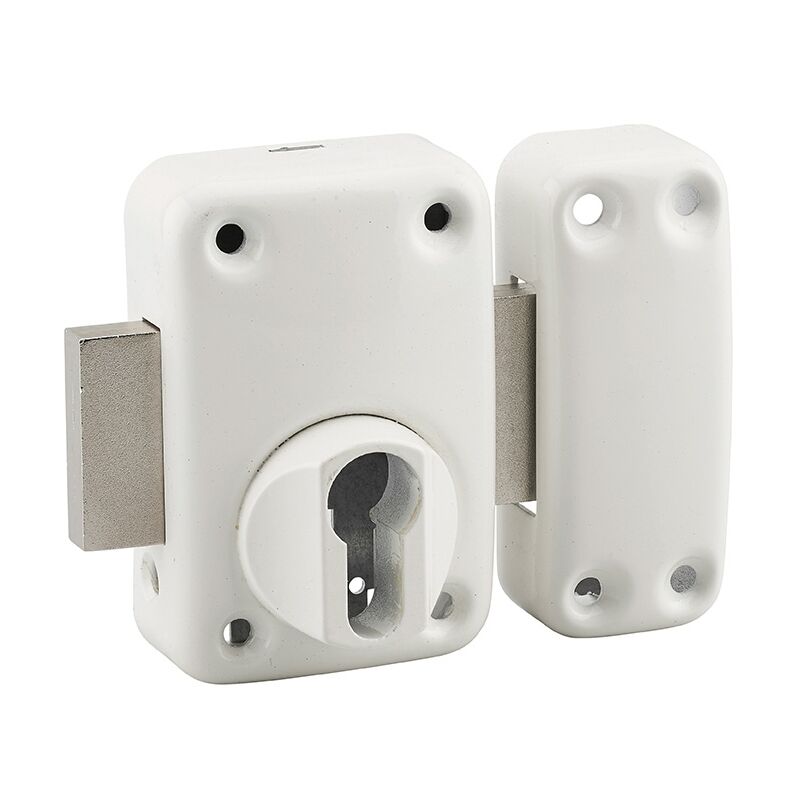 foto del prodotto serratura a chiavistello per porta apache per cilindro europeo, bianco epossidico thirard
