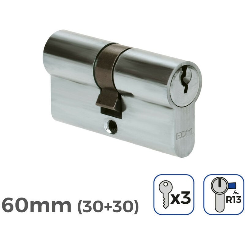 foto del prodotto serratura a cilindro 60 mm nickel matto r13 3 chiavi incluse
