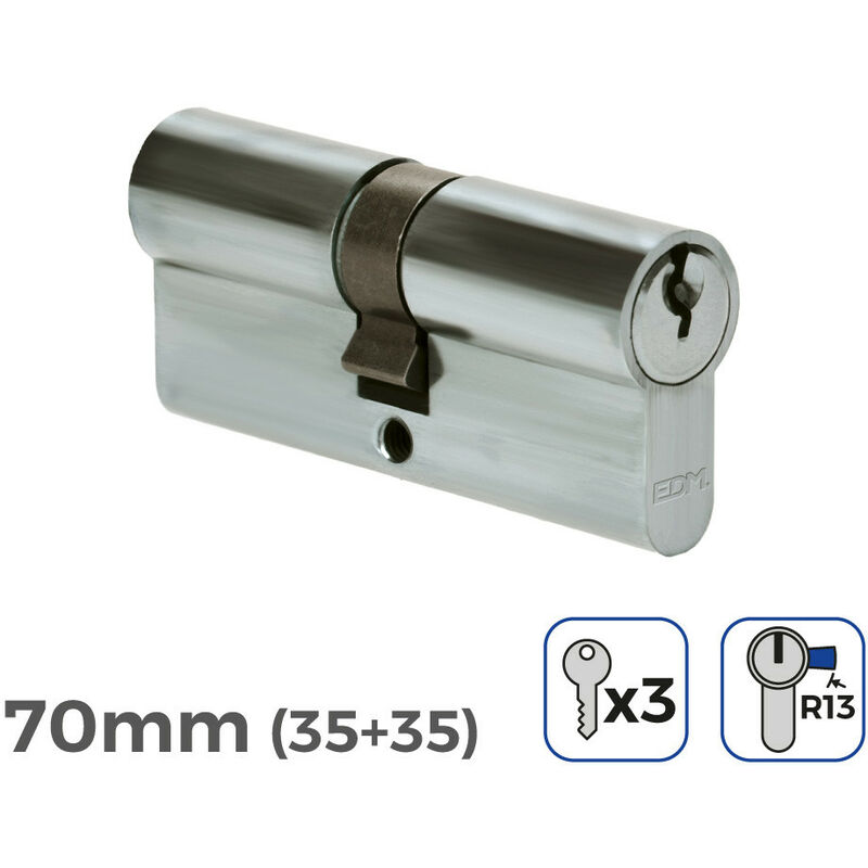 foto del prodotto serratura a cilindro 70 mm nickel matto r13 3 chiavi incluse