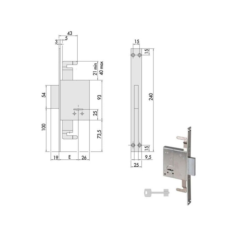 foto del prodotto serratura a doppia mappa con testata in acciaio zincato per profilati in ferro cisa 57226 - entrata 60 mm. - 3 punti chiusura