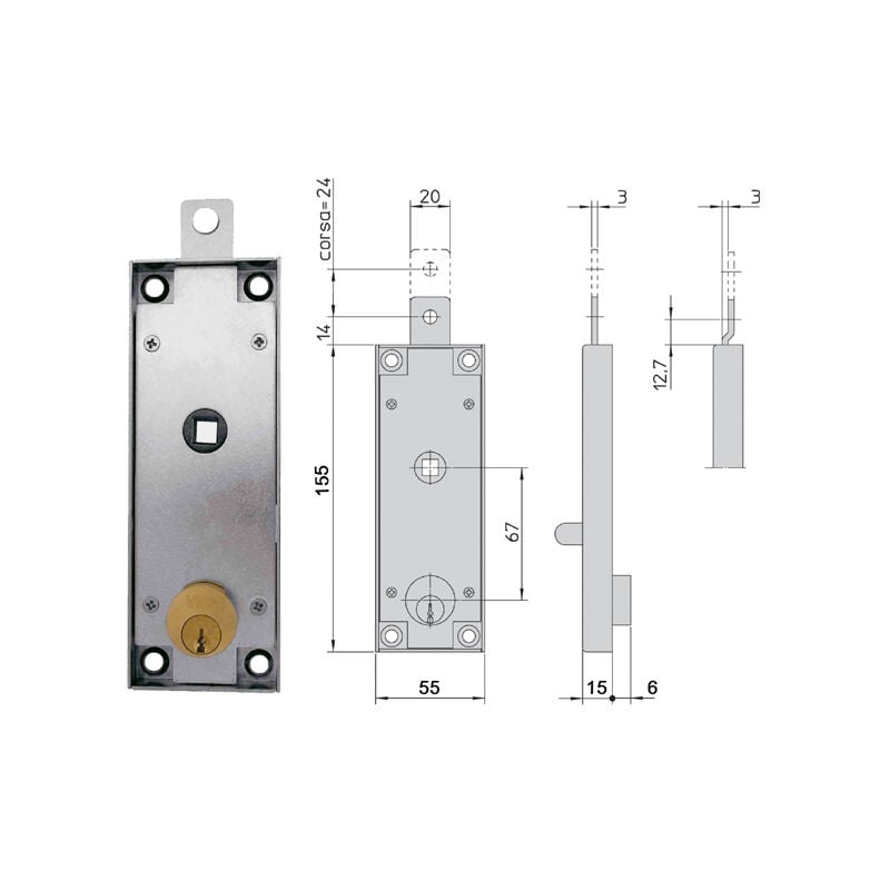 foto del prodotto serratura basculanti chiave a profilo serie 8230 viro sporgenza cilindro 6 mm