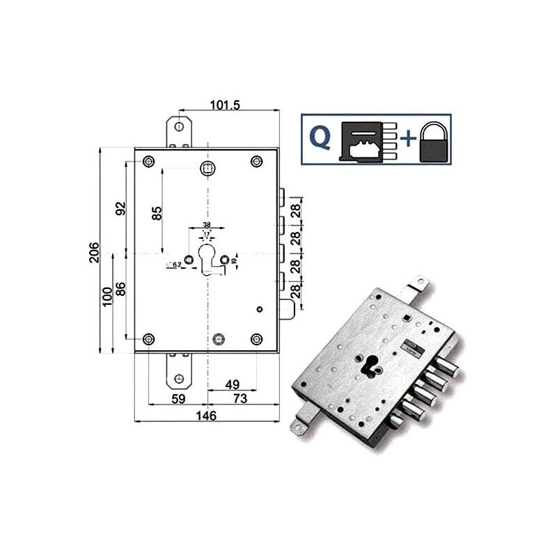 foto del prodotto serratura blindata triplice chiusura dx mottura