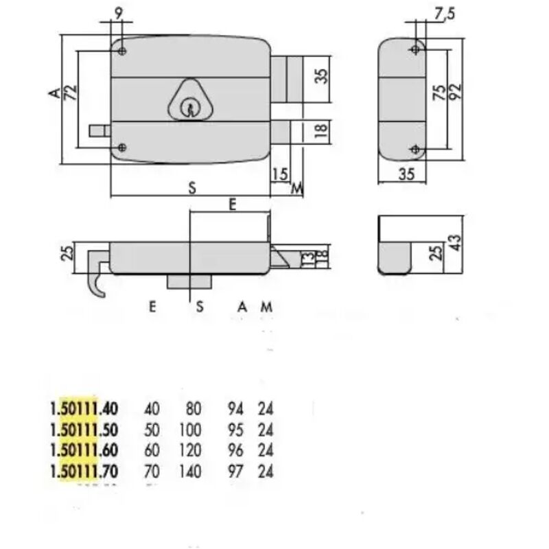 foto del prodotto serratura cisa da applicare 50111 porte legno dx mm. 60