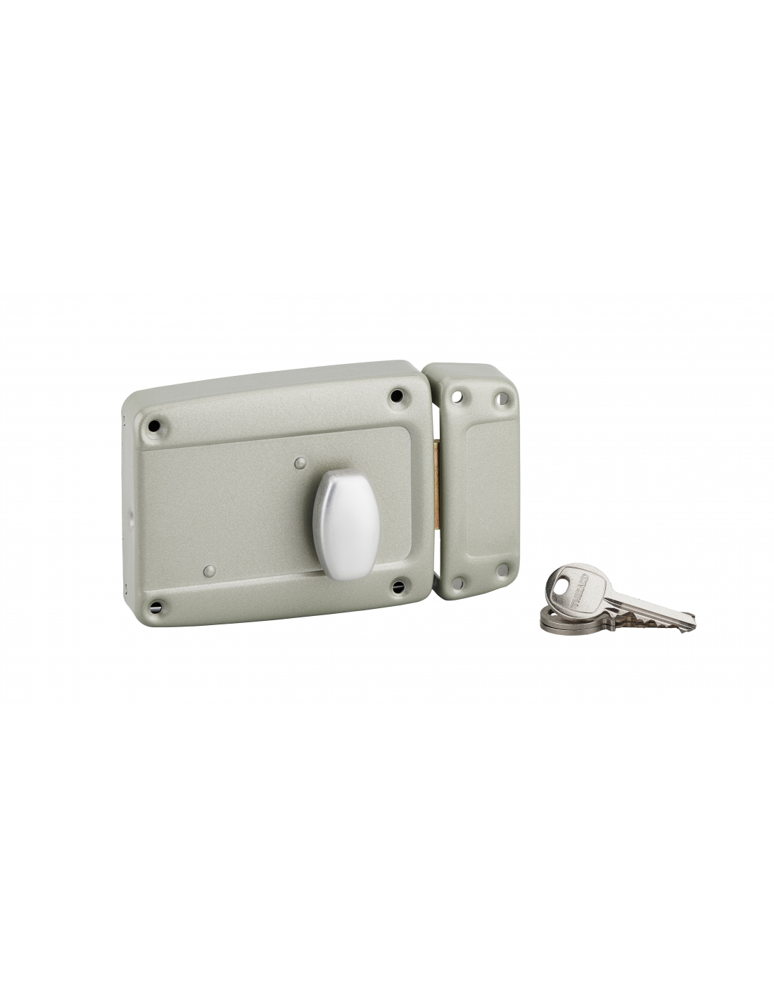 foto del prodotto serratura da applicare con pomello per porta laterale, maniglia, destra, 120x90mm, asse 40mm, grigio, 3 chiavi thirard