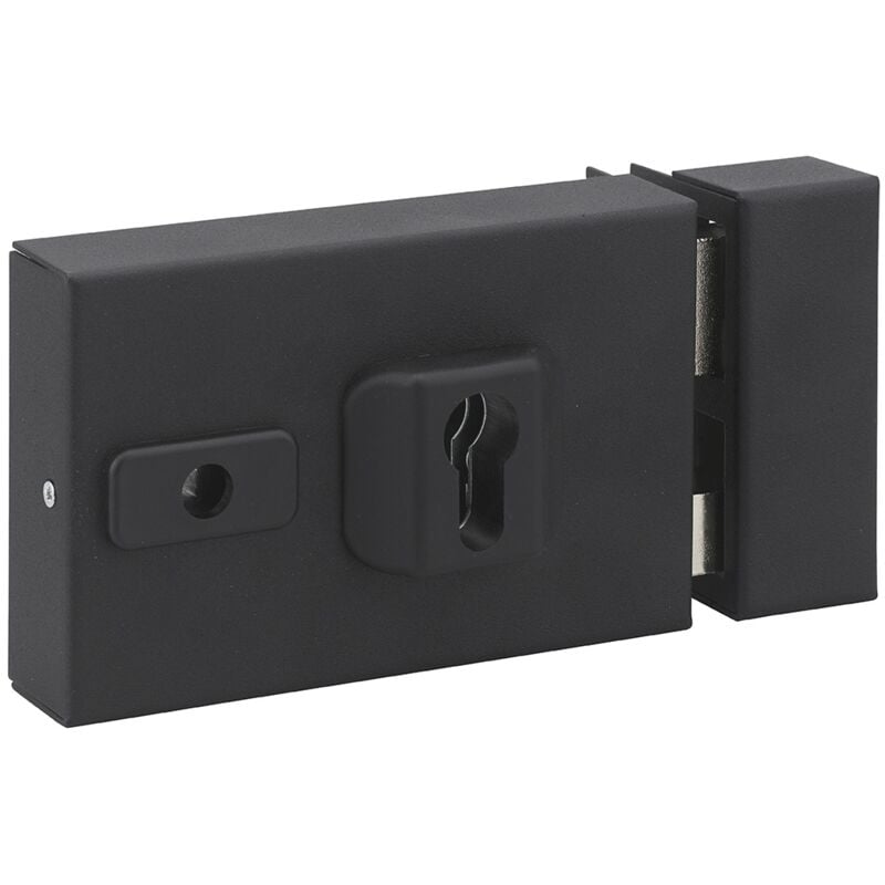 foto del prodotto serratura da applicare doppio cilindro con quadro maniglia , reversibile asse regolabile, 144x93mm, nero thirard