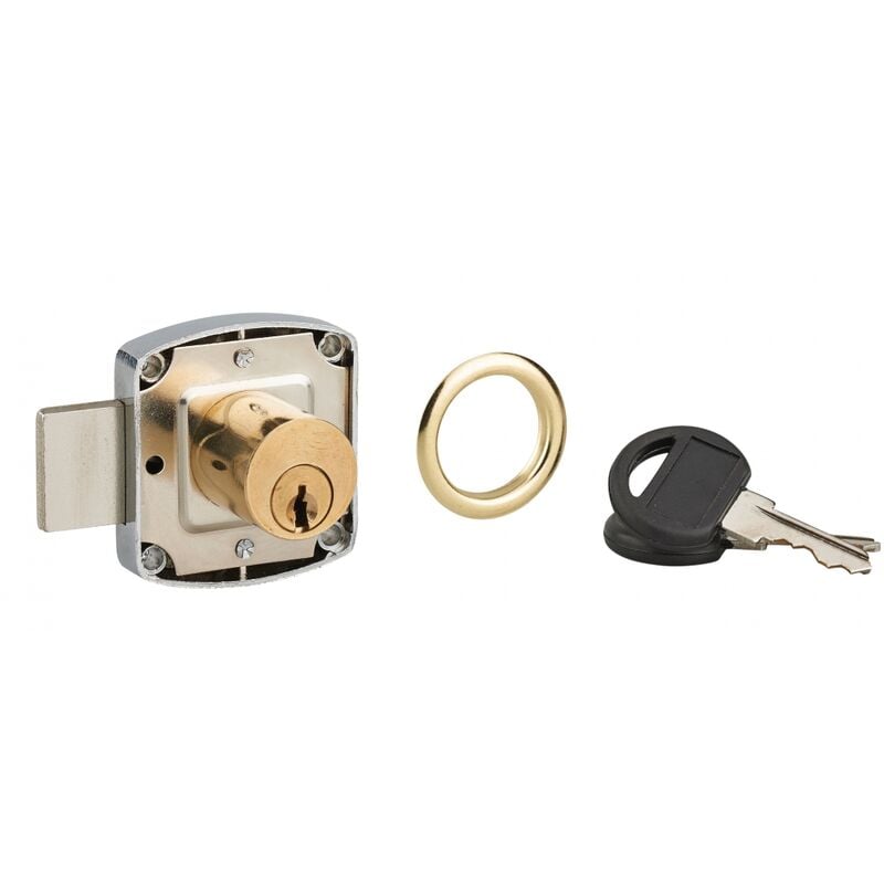 foto del prodotto serratura da applicare per porte di mobili, asse 20mm, 40x40mm, nichelato, 2 chiavi - thirard
