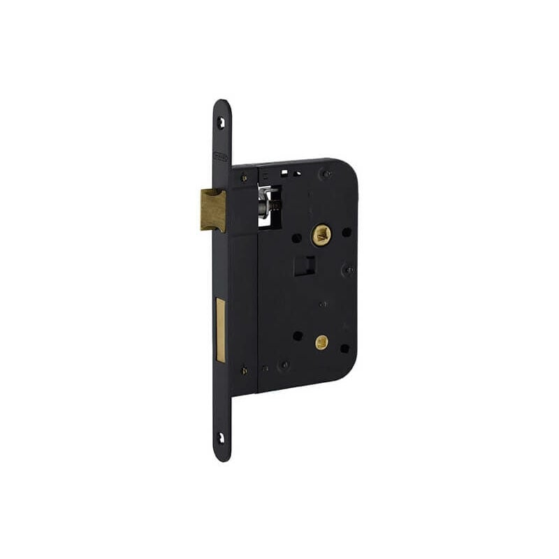 foto del prodotto serratura da incasso per bagno e wc, asta da 70 mm, estremità arrotondate, nero, piastra nera - thirard