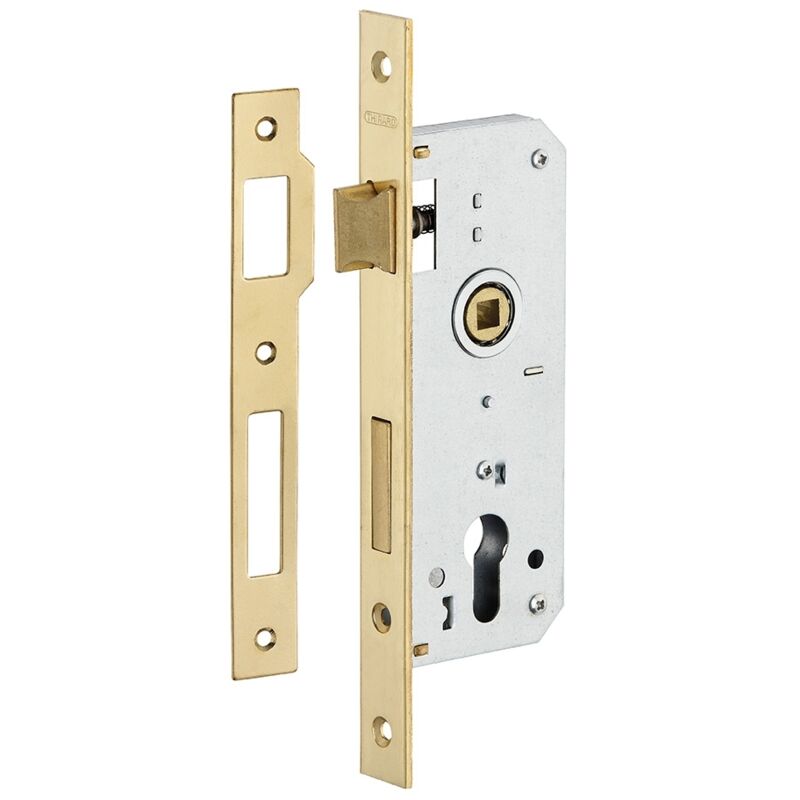foto del prodotto serratura da infilare a cilindro per porta d ingresso, asse 50 mm, 4 catenacci, piastre estremit tonde, ottone thirard