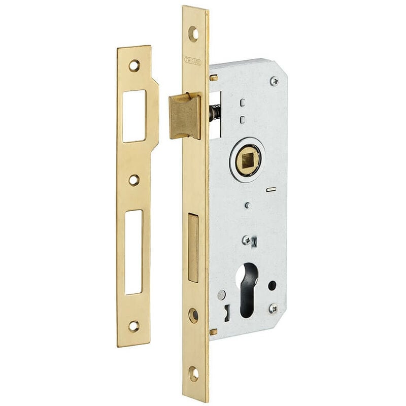 foto del prodotto serratura da infilare a cilindro per porta d ingresso, asse 50 mm, 4 catenacci, piastre estremit tonde, ottone thirard