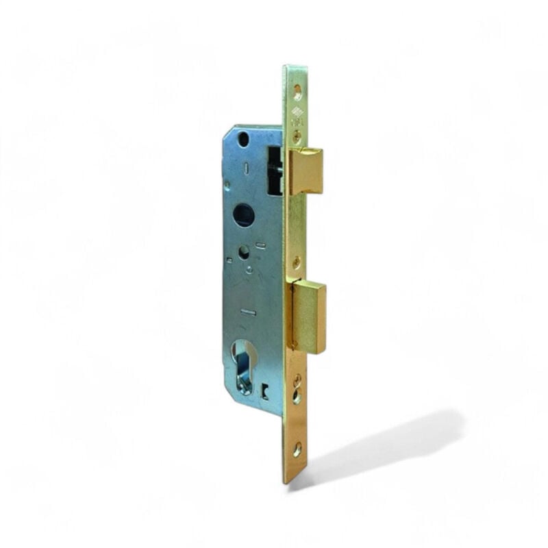 foto del prodotto serratura da infilare cilindro europeo bordi quadrati acciaio zinco catenaccio 1 mandata scrocco reversibile 30 mm
