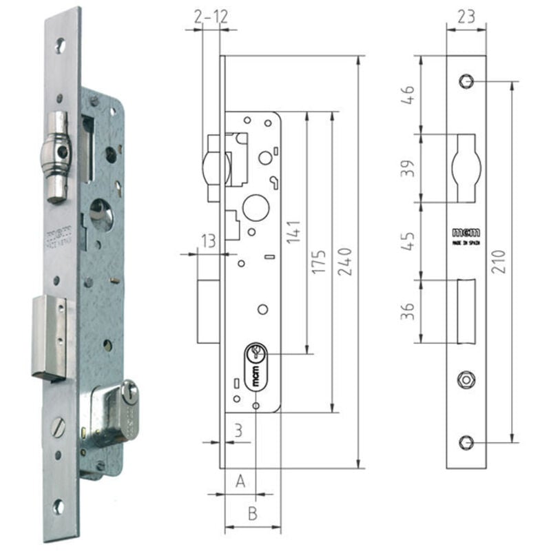 foto del prodotto serratura da infilare in metallo mcm 1551-2118 cilindro ovale in acciaio inox 26x26