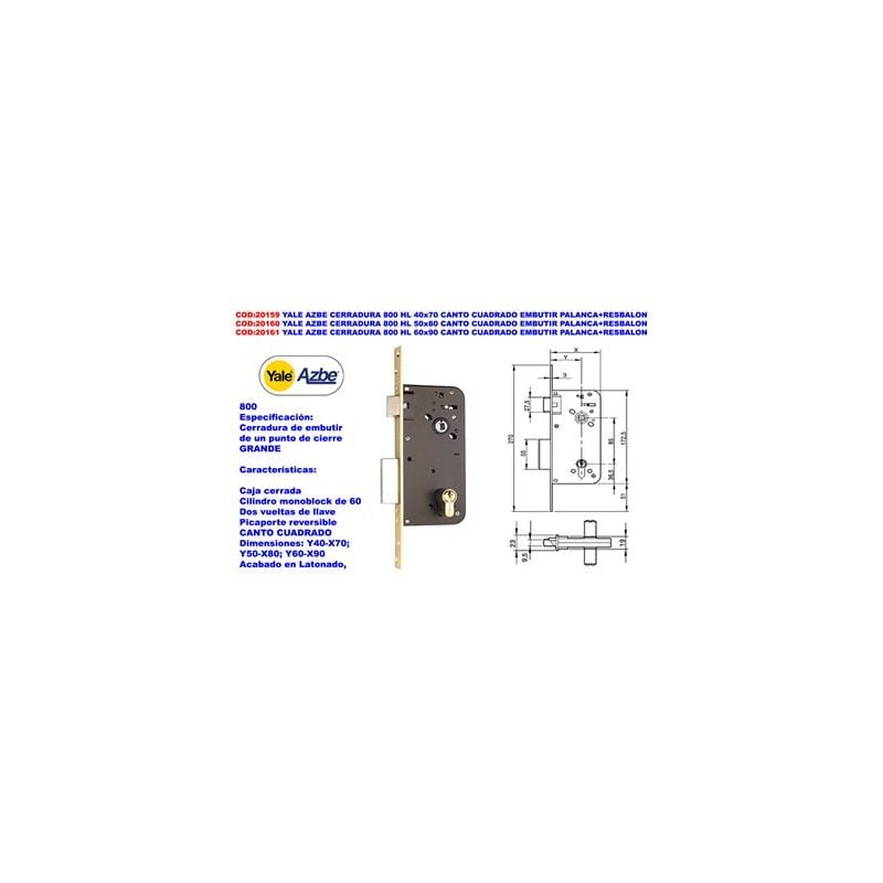 foto del prodotto serratura da infilare yale azbe 800 hl 40x70 con leva e scrocco