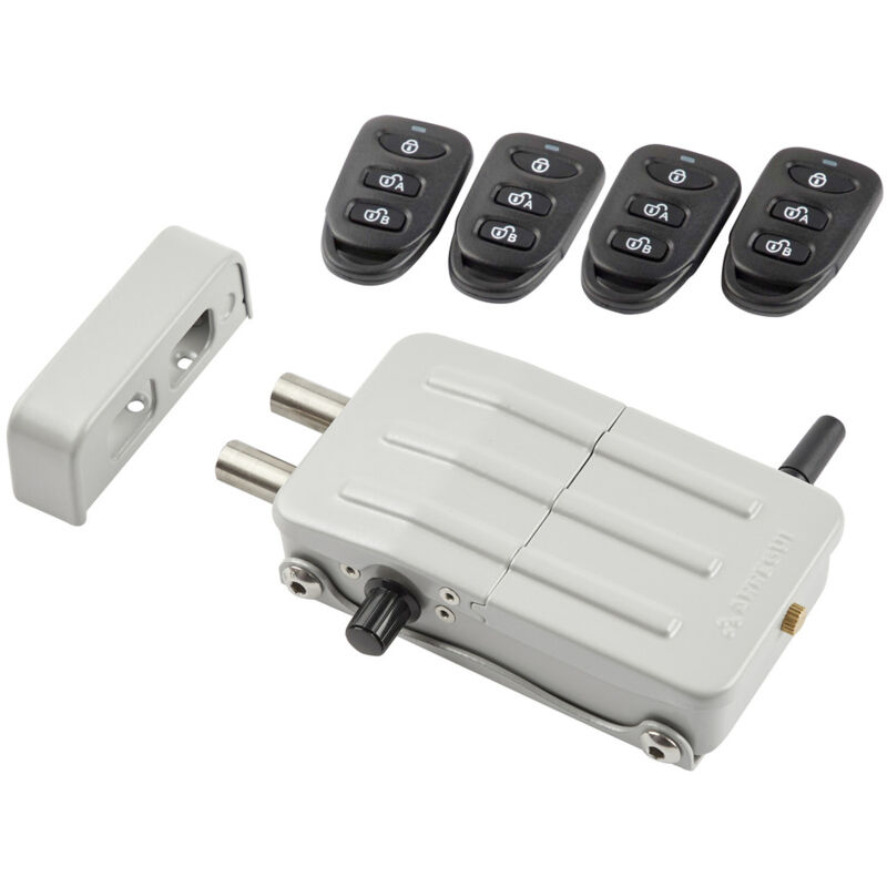 foto del prodotto serratura di sicurezza invisibile per porta con 4 telecomandi, serratura elettronica per porta, serratura wireless, catenaccio interno argento