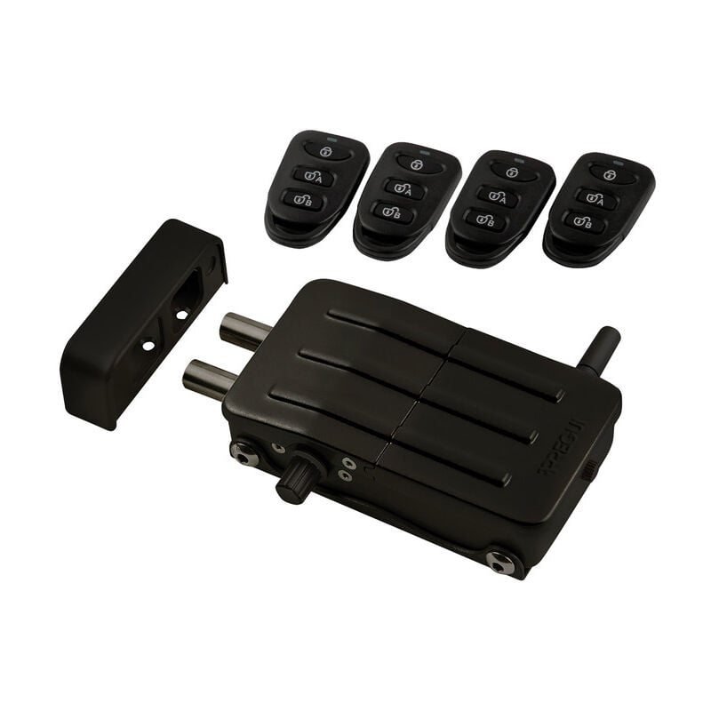 foto del prodotto serratura di sicurezza invisibile per porta con 4 telecomandi, serratura elettronica per porta, serratura wireless, catenaccio interno nero ci10n 
