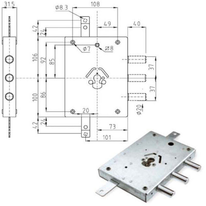 foto del prodotto serratura di sicurezza triplice destra con cilindro e63 32y atra