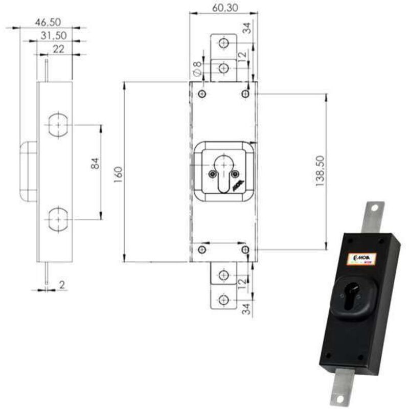 foto del prodotto serratura ferroglietto verticale dx 252 moia