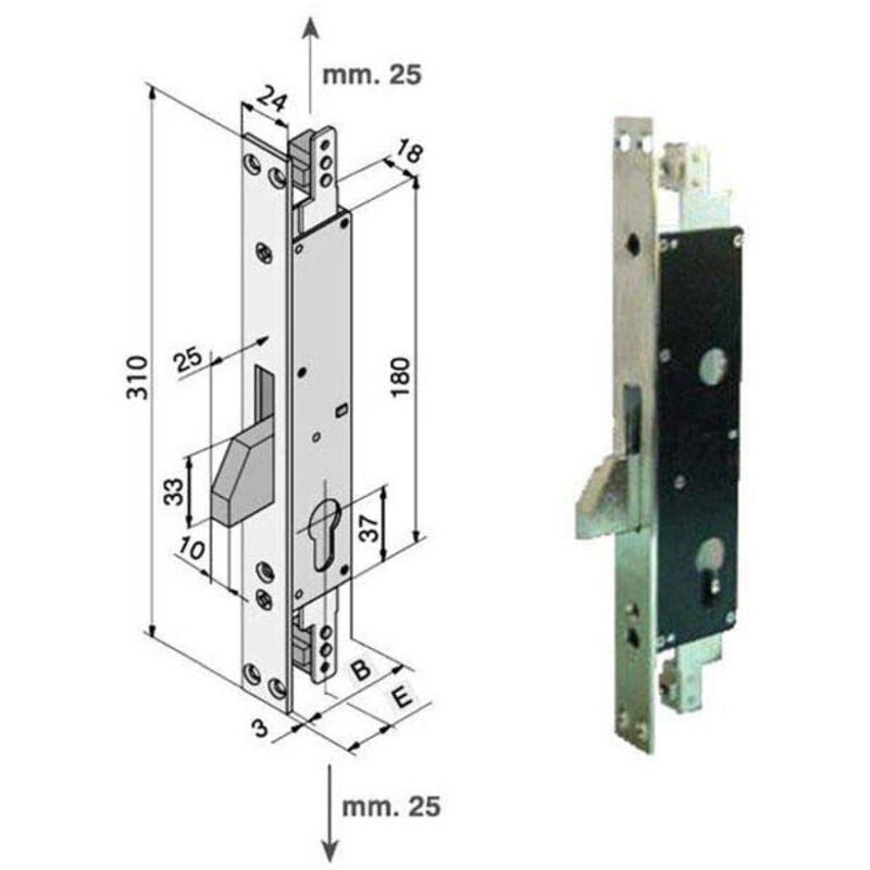 foto del prodotto serratura in ferro welka 080.25.01.0 per persiane con chiusura a mandrino e catena, modello 25