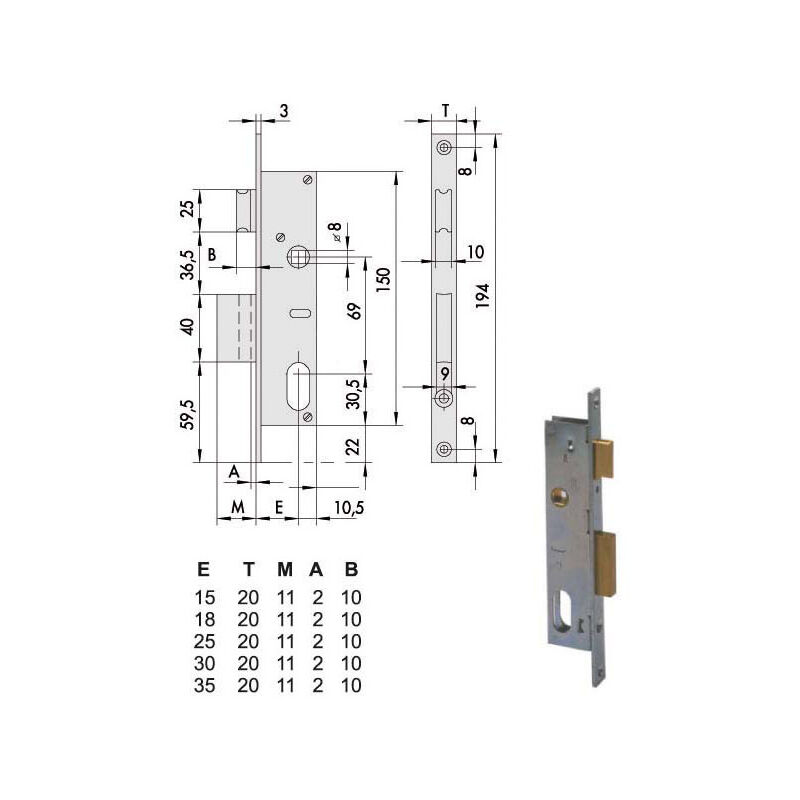foto del prodotto serratura infilare montanti all 44221-30-0 cisa