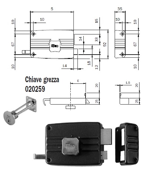 foto del prodotto serratura legno applicare 400 iseo c.staccato m3 tirante pomolo e.mm 60 sx