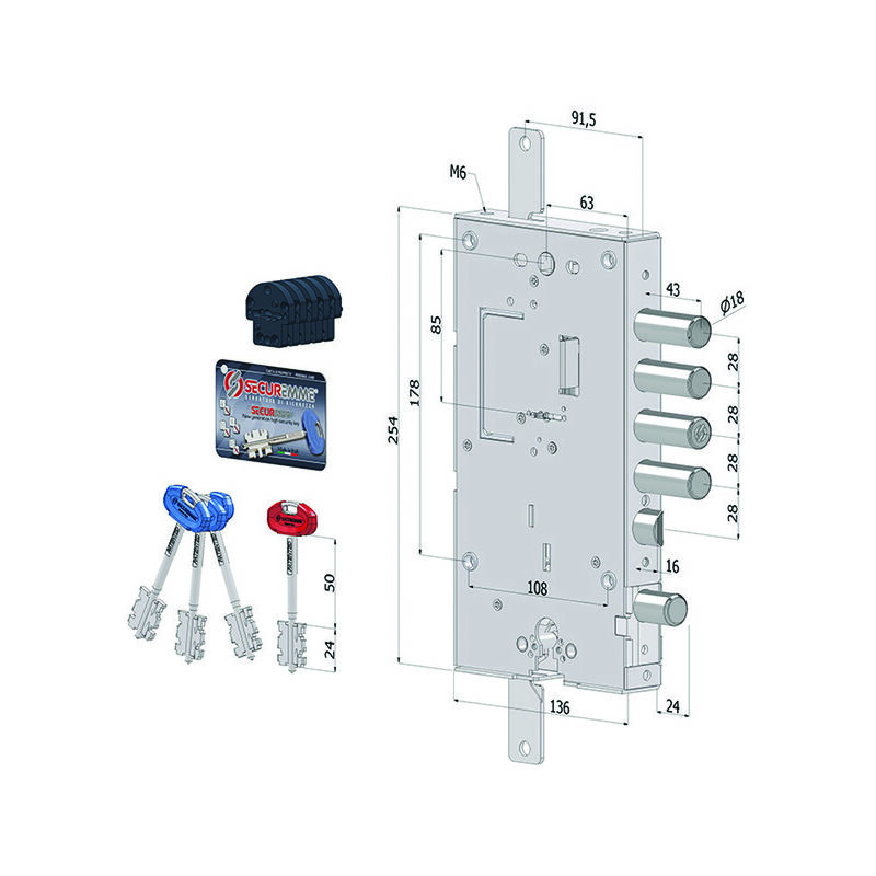 foto del prodotto serratura metallo applicare 2431 securemme dm f.sagom m4 tripl scr ip.mm 28 e.mm 63 dx sx