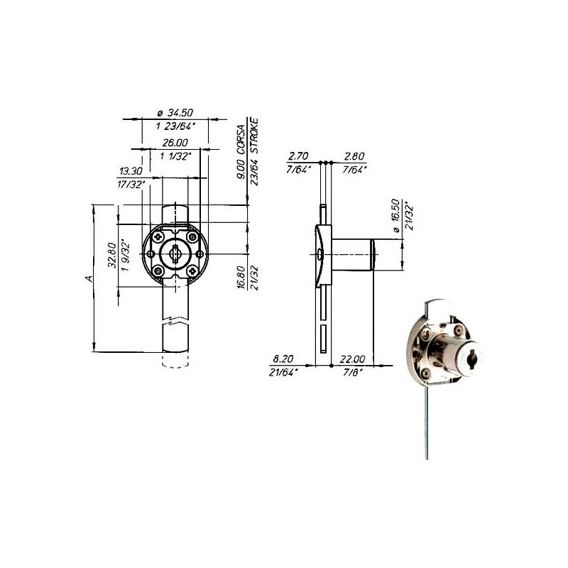 foto del prodotto serratura mobili catenaccio inferiore 2632 meroni