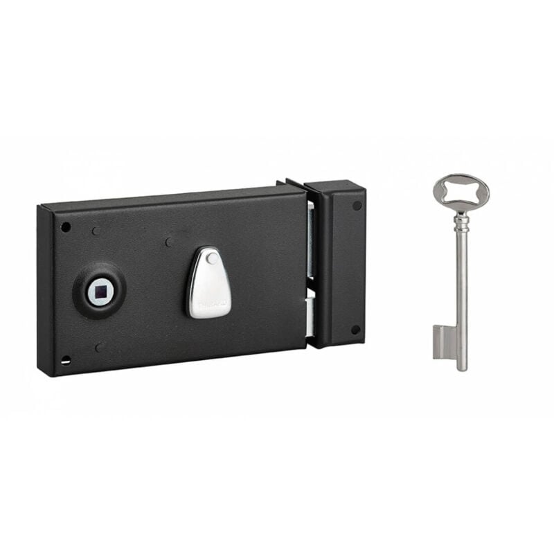 foto del prodotto serratura orizzontale da applicare con chiave, quadro maniglia, interna, destra, asse 58mm, 140x82mm, nero, 1 chiave thirard