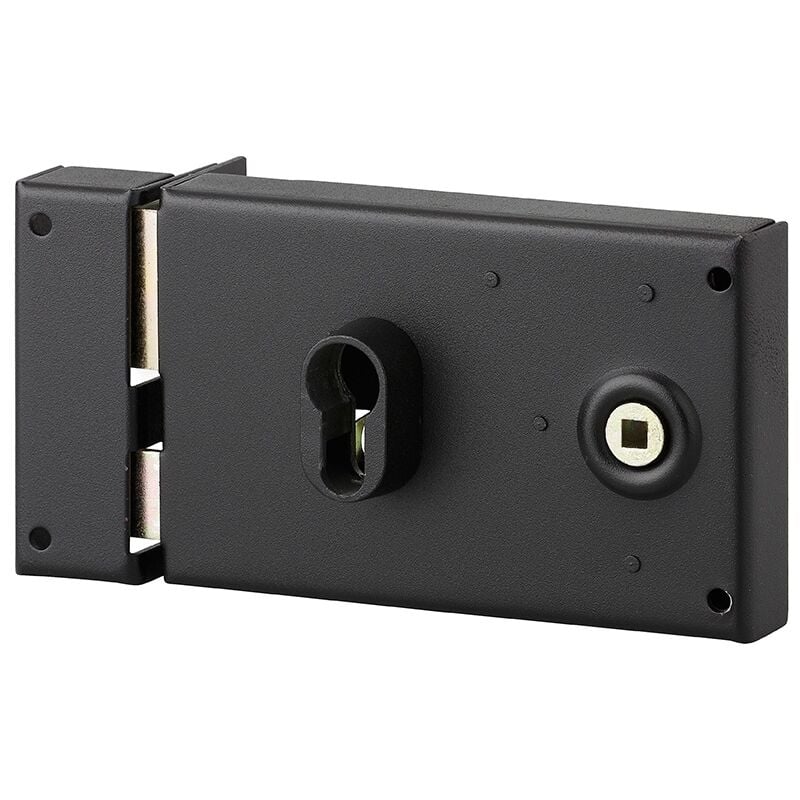 foto del prodotto serratura orizzontale da applicare doppio cilindro, quadro maniglia, apertura sinistra, asse 53mm, 140x88mm, nero - thirard