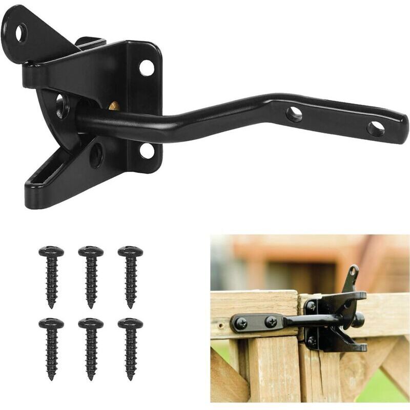 foto del prodotto serratura per cancello, serratura automatica, serratura a chiavistello metallico, chiavistello a gravità in acciaio per recinzione da giardino, nero,