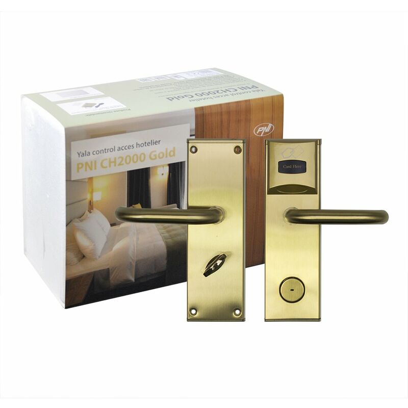 foto del prodotto serratura per controllo accessi hotel pni ch2000r gold con apertura per lettore di schede sul lato destro