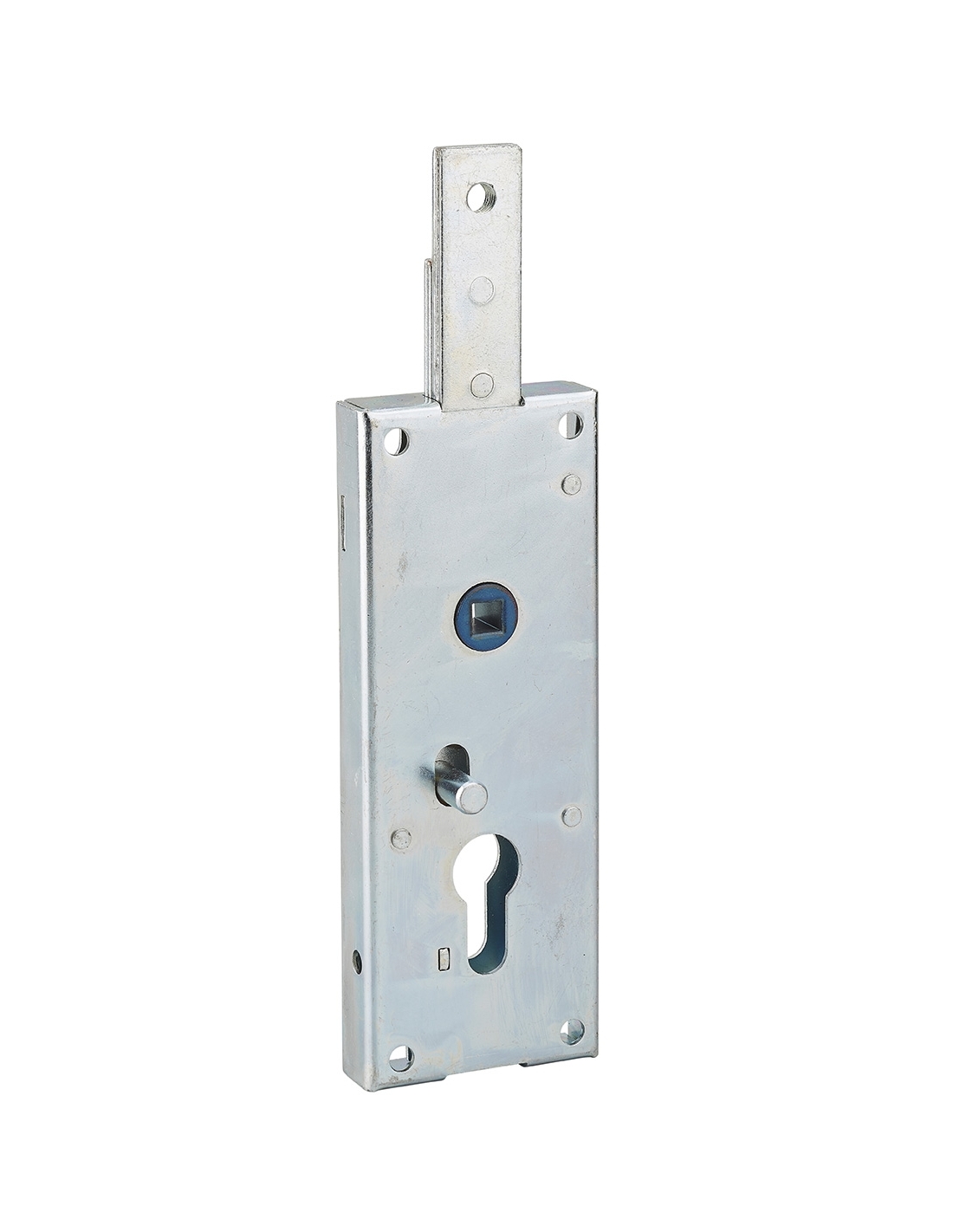 foto del prodotto serratura per porta basculante 1 punto in alto, a cilindro europeo, per garage, 60x160mm, quadro 7mm, zincato thirard