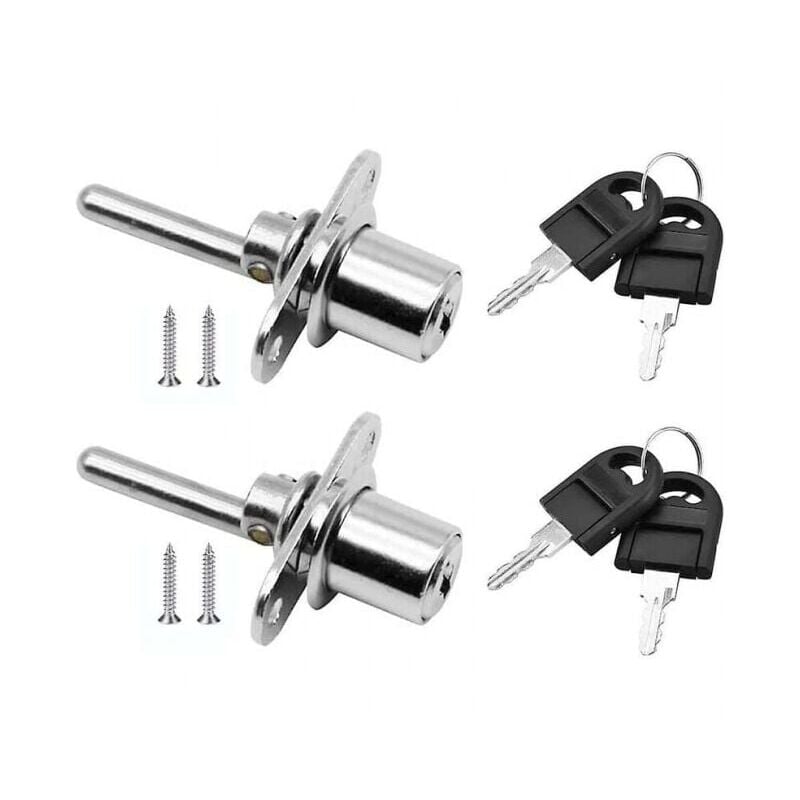 foto del prodotto serratura per porta cassetto in 2 pezzi argento con chiave, serratura a pistone per mobili, diametro 16 mm, lunghezza 61 mm