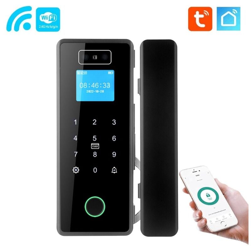 foto del prodotto serratura per porta in vetro smart wifi con riconoscimento facciale e schermo tuya