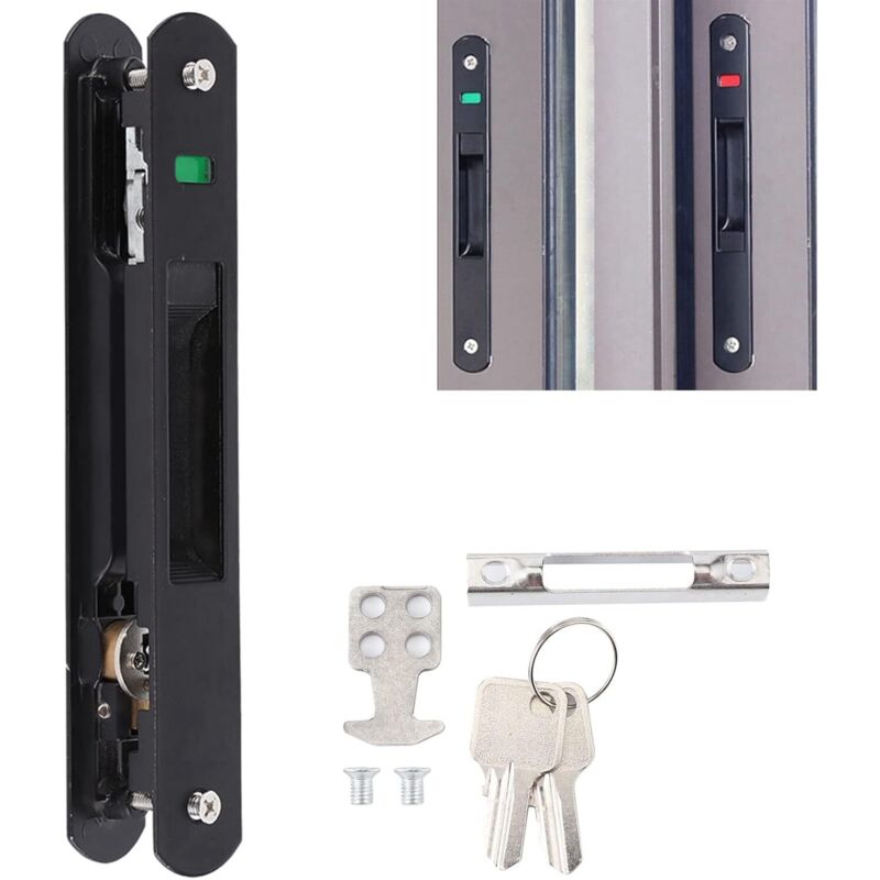 foto del prodotto serratura per porta scorrevole, serratura per porta, serratura per finestra scorrevole, gancio per finestra, chiusura a scatto singola e doppia per