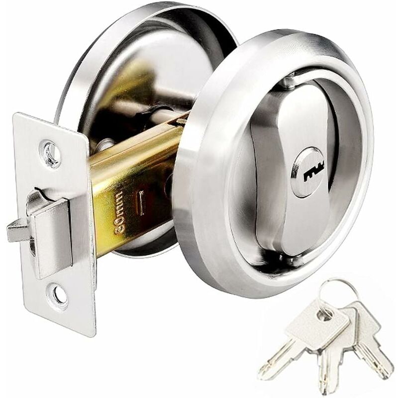 foto del prodotto serratura per porta tascabile rotonda con 3 chiavi in acciaio inossidabile 304 per camera da letto cucina bagno lavanderia