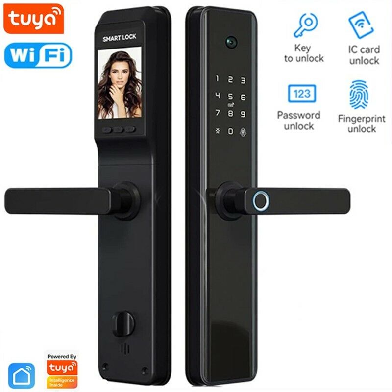 foto del prodotto serratura per porte smart wifi con impronte digitali e spioncino tuya